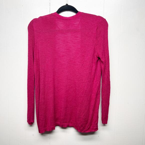 LOFT Silk Ramie Blend Long Sleeve Open Front Women's Pink Cardigan Size Medium - Picture 6 of 11
